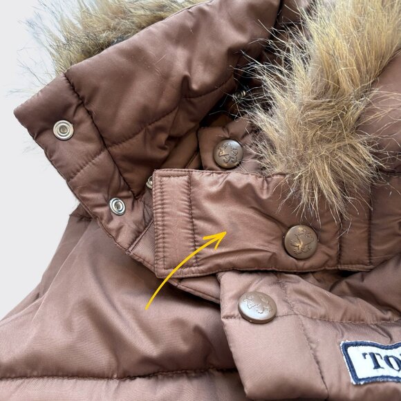 Tommy Jeans Vintage Brown Padded Vest Faux Fur Hood Removable Size S - Picture 11 of 15
